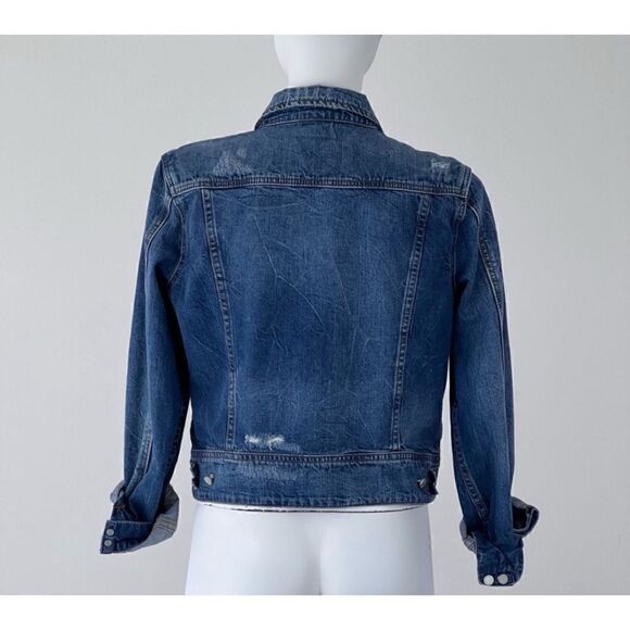Anthropologie BLANK NYC Jean Jacket Blue Button Front Pockets Distressed - Picture 4 of 11